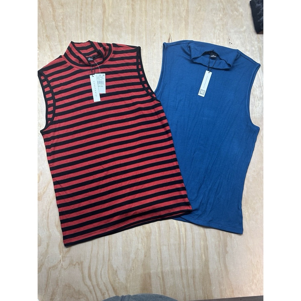Two - Sanctuary Ribbed Mockneck Tank Size XXL Plus Blue &‎ Red/Black Sleeveless